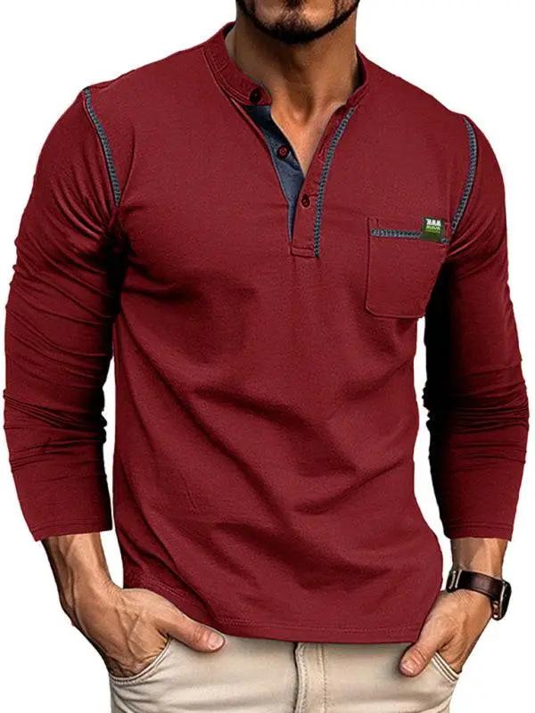 Men's Vibrant Color Block Knit Henley Long Sleeve Tee - MENLL